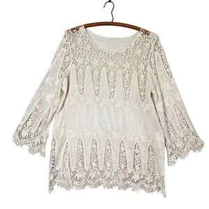 Forgotten Grace M Scalloped Long Sleeve Boho‎ Blouse Fairy Hippy Festival Sheer
